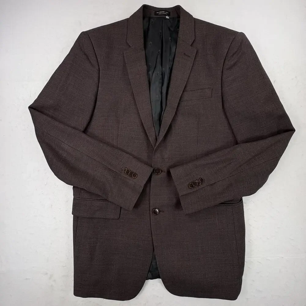 John Varvatos Sport Coat Blazer Mens 40L Brown Check 100% Wool Tweed Made Canada